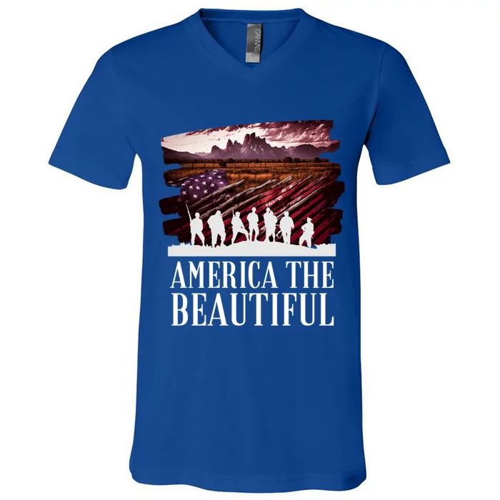 America Beautiful T Mountains Purple T Patriotic Decor Gift V-Neck T-Shirt