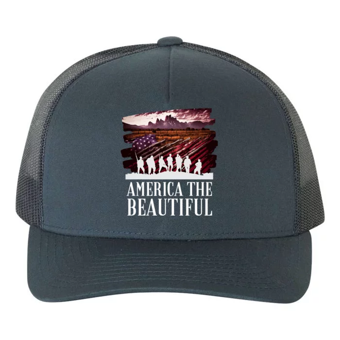 America Beautiful T Mountains Purple T Patriotic Decor Gift Yupoong Adult 5-Panel Trucker Hat