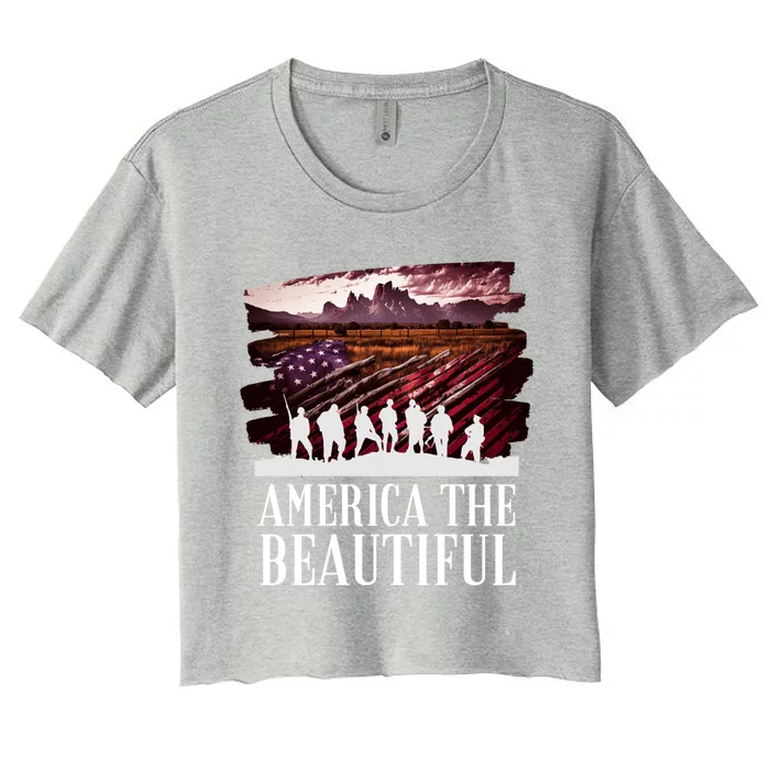 America Beautiful T Mountains Purple T Patriotic Decor Gift Women's Crop Top Tee