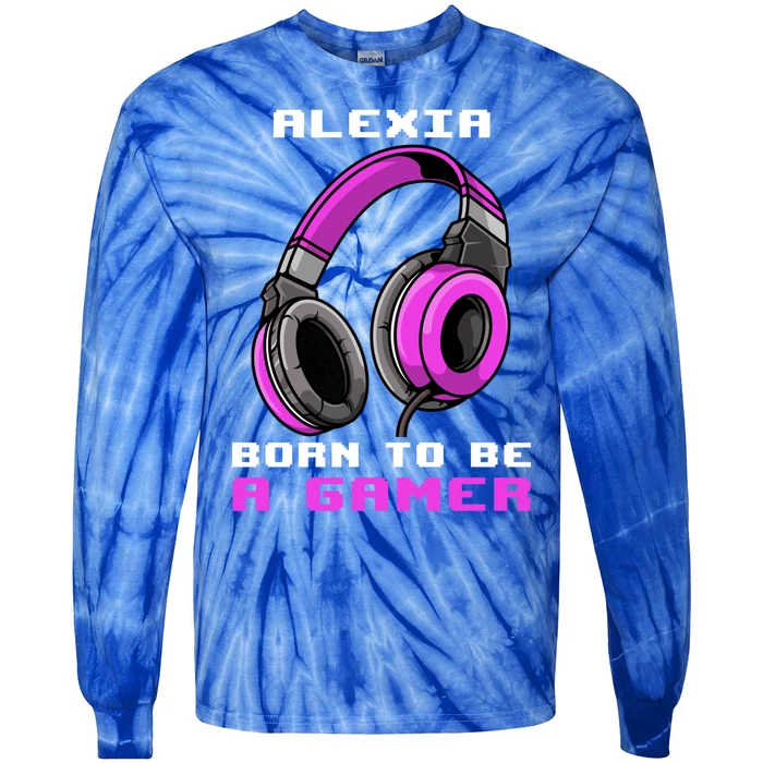 Alexia Born To Be A Gamer Personalized Gift Tie-Dye Long Sleeve Shirt