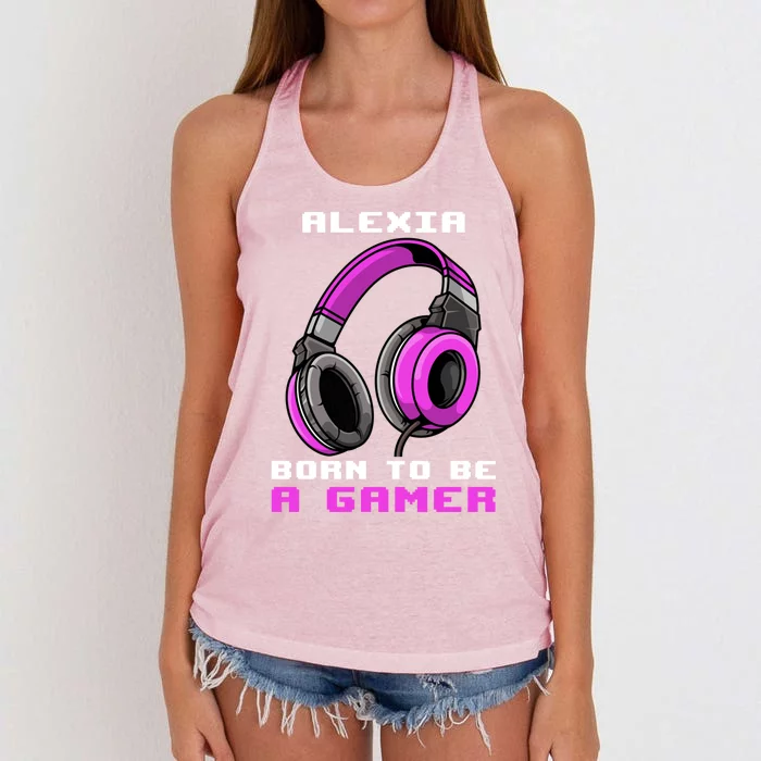 Alexia Born To Be A Gamer Personalized Gift Women's Knotted Racerback Tank