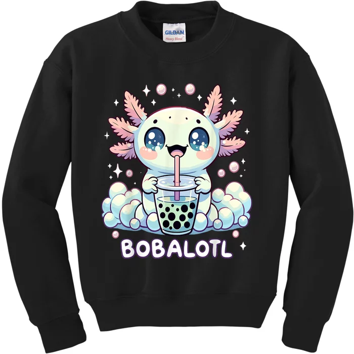 Axolotl Bubble Tea Anime Kawaii Cute Axolotl Kids Sweatshirt