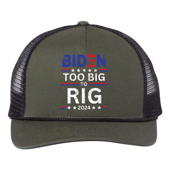 Anti Biden Too Big To Rig Trump Presidential Election 2024 Retro Rope Trucker Hat Cap