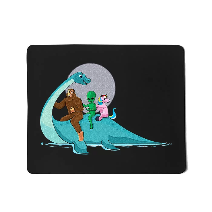 Alien Bigfoot Unicorn Riding Loch Ness Monster Cryptozoology Mousepad