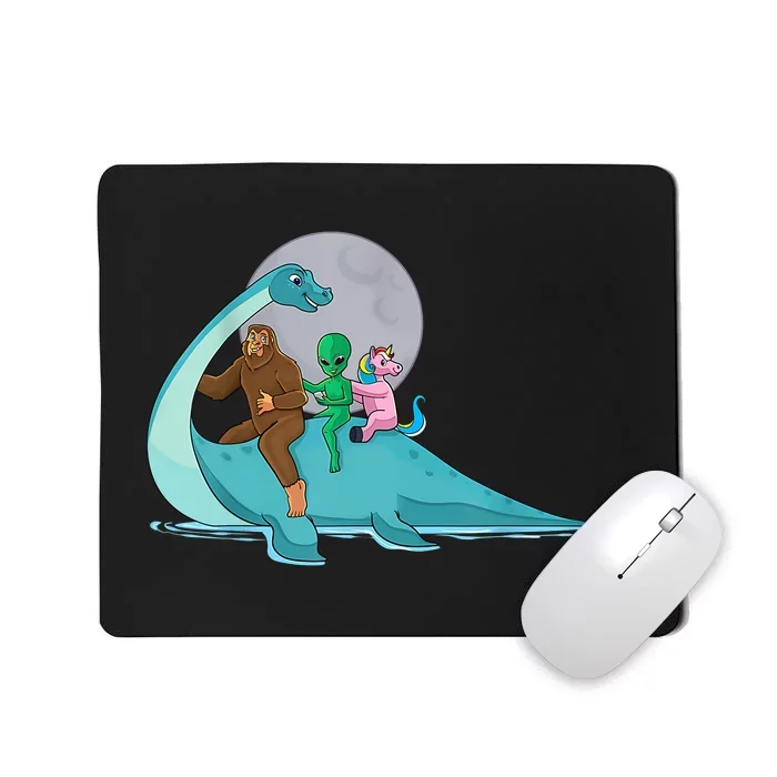 Alien Bigfoot Unicorn Riding Loch Ness Monster Cryptozoology Mousepad