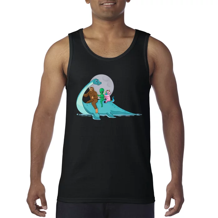 Alien Bigfoot Unicorn Riding Loch Ness Monster Cryptozoology Tank Top