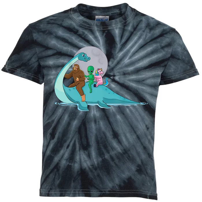 Alien Bigfoot Unicorn Riding Loch Ness Monster Cryptozoology Kids Tie-Dye T-Shirt