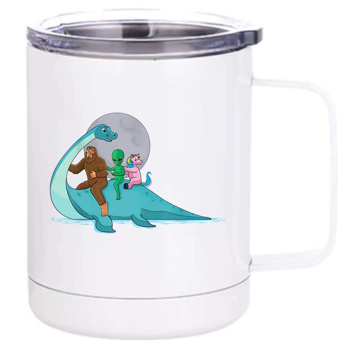 Alien Bigfoot Unicorn Riding Loch Ness Monster Cryptozoology Front & Back 12oz Stainless Steel Tumbler Cup