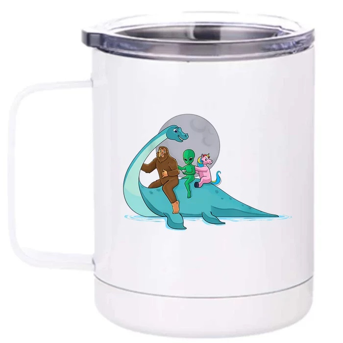 Alien Bigfoot Unicorn Riding Loch Ness Monster Cryptozoology Front & Back 12oz Stainless Steel Tumbler Cup