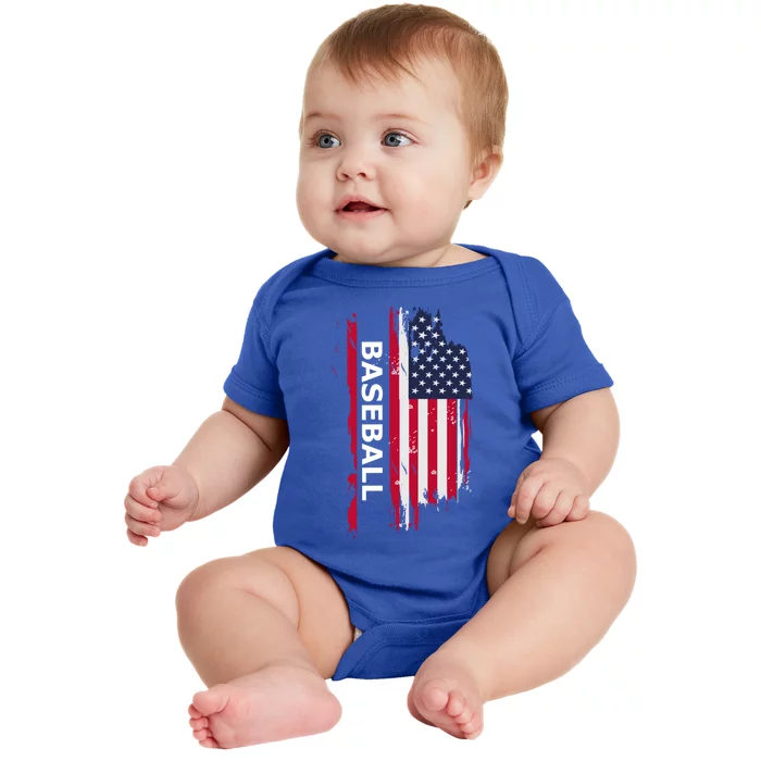 American Baseball Usa Flag Cute Gift Baby Bodysuit