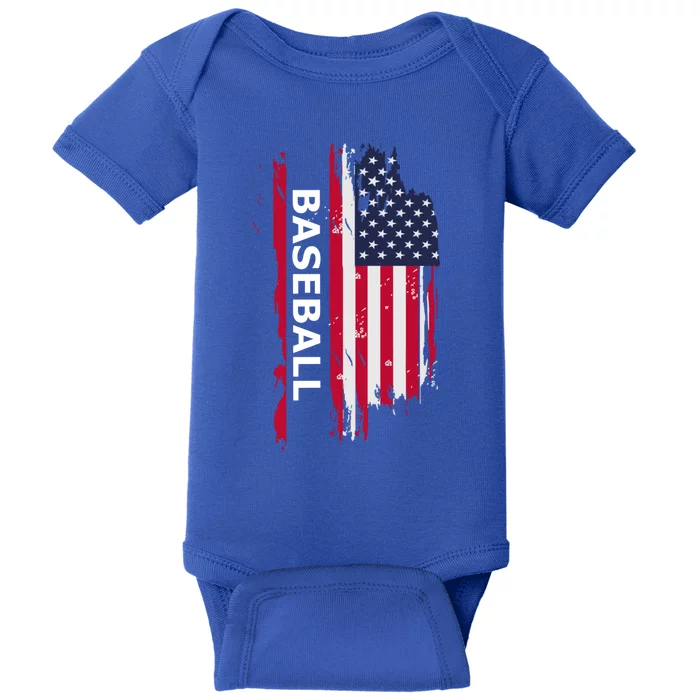 American Baseball Usa Flag Cute Gift Baby Bodysuit