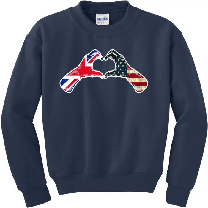 American British USA Flag USA United Kingdom Heart Kids Sweatshirt