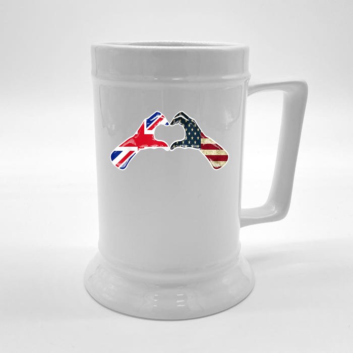 American British USA Flag USA United Kingdom Heart Front & Back Beer Stein