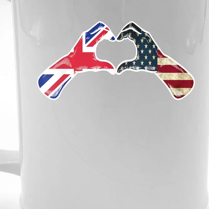 American British USA Flag USA United Kingdom Heart Front & Back Beer Stein