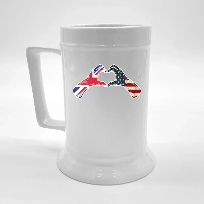 American British USA Flag USA United Kingdom Heart Front & Back Beer Stein