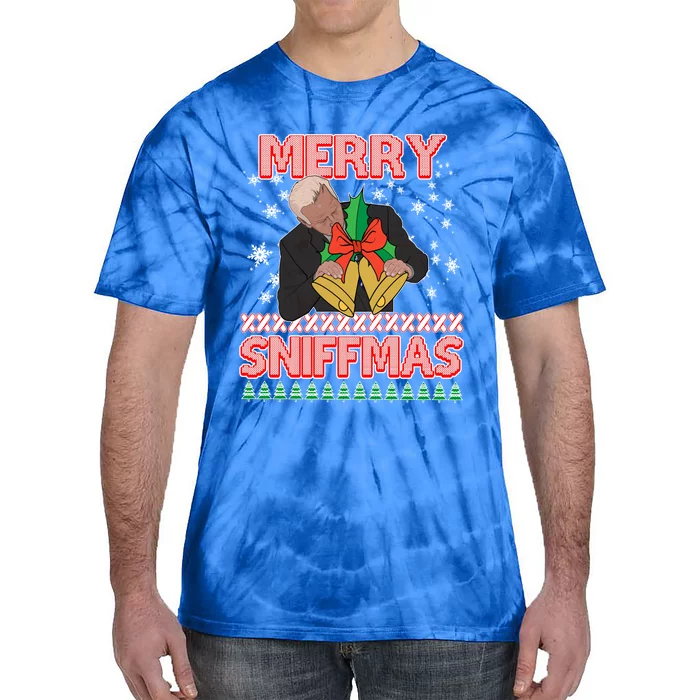 Anti Biden Ugly Christmas Funny Merry Sniffmas Xmas Great Gift Tie-Dye T-Shirt