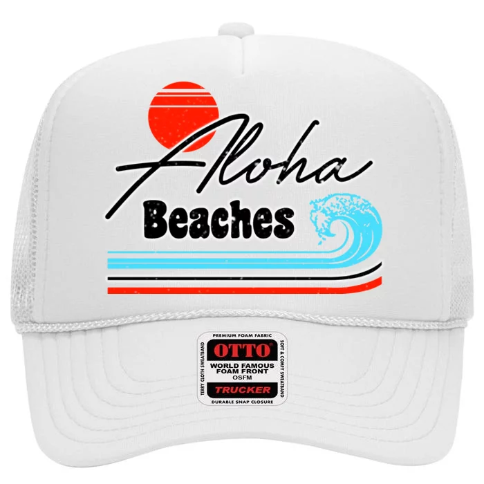 Aloha Beaches Vintage Retro High Crown Mesh Trucker Hat