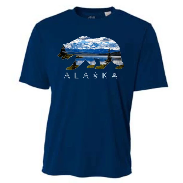 Alaskan Bear With Lake & Mountain Souvenir Cooling Performance Crew T-Shirt