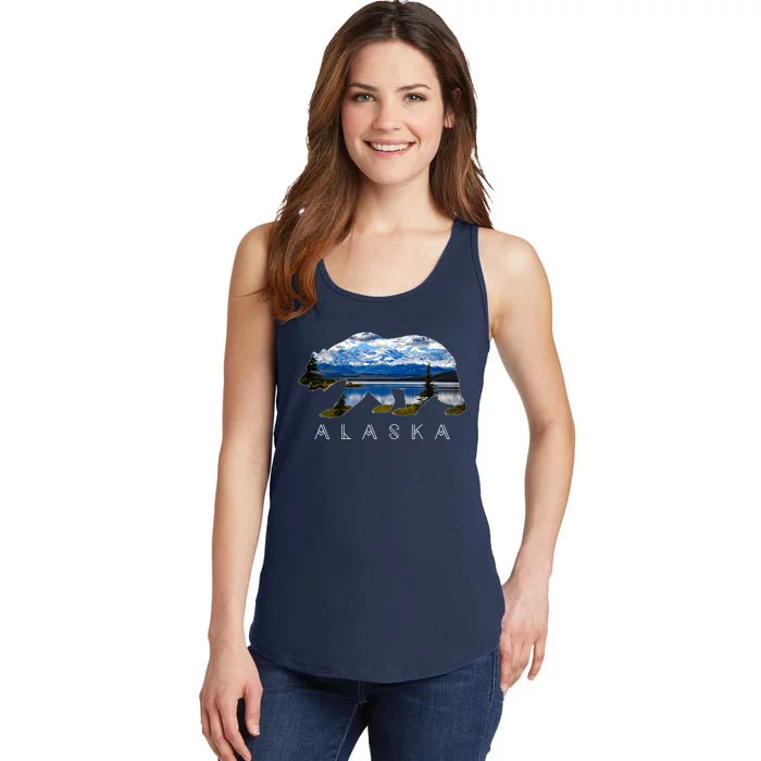 Alaskan Bear With Lake & Mountain Souvenir Ladies Essential Tank