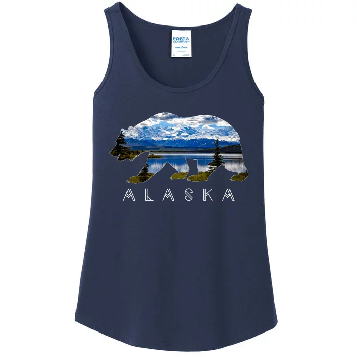 Alaskan Bear With Lake & Mountain Souvenir Ladies Essential Tank