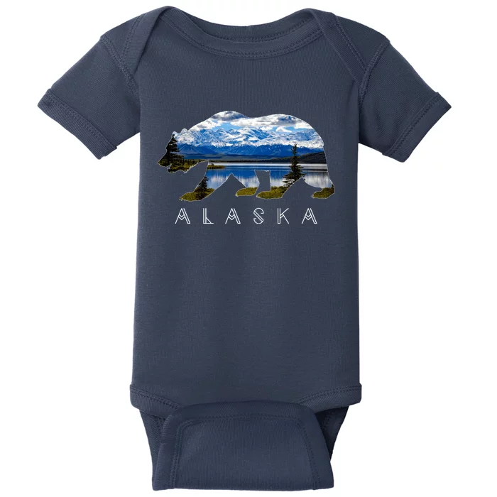 Alaskan Bear With Lake & Mountain Souvenir Baby Bodysuit