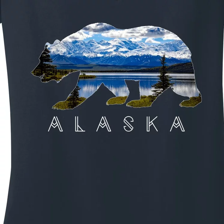 Alaskan Bear With Lake & Mountain Souvenir Women's V-Neck T-Shirt