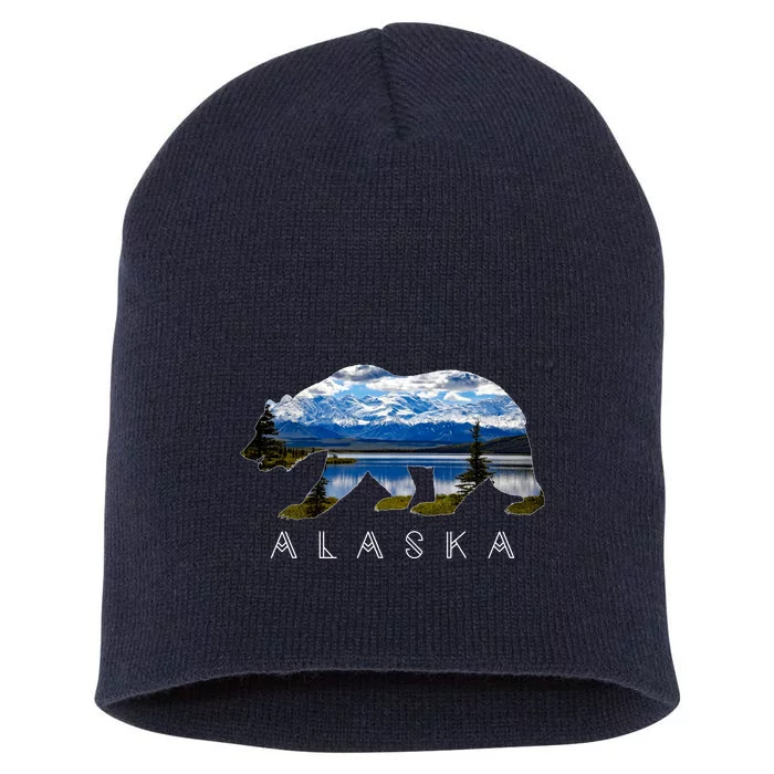 Alaskan Bear With Lake & Mountain Souvenir Short Acrylic Beanie