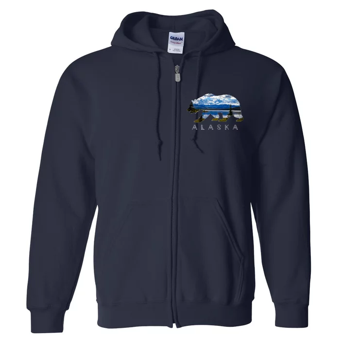 Alaskan Bear With Lake & Mountain Souvenir Full Zip Hoodie