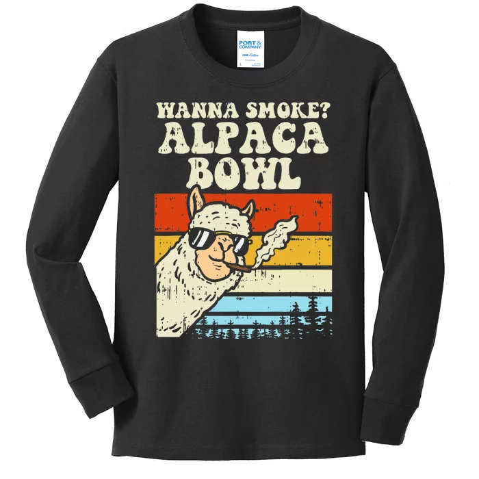 Alpaca Bowl Weed Funny Cannabis 420 Stoner Gift Kids Long Sleeve Shirt