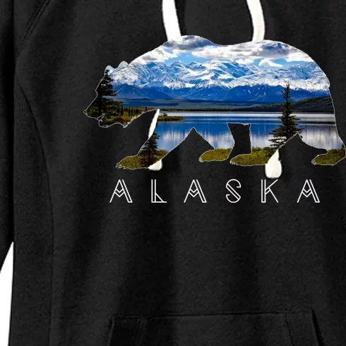 Alaskan Bear With Lake And Mountain Souvenir Gift Women's Fleece Hoodie