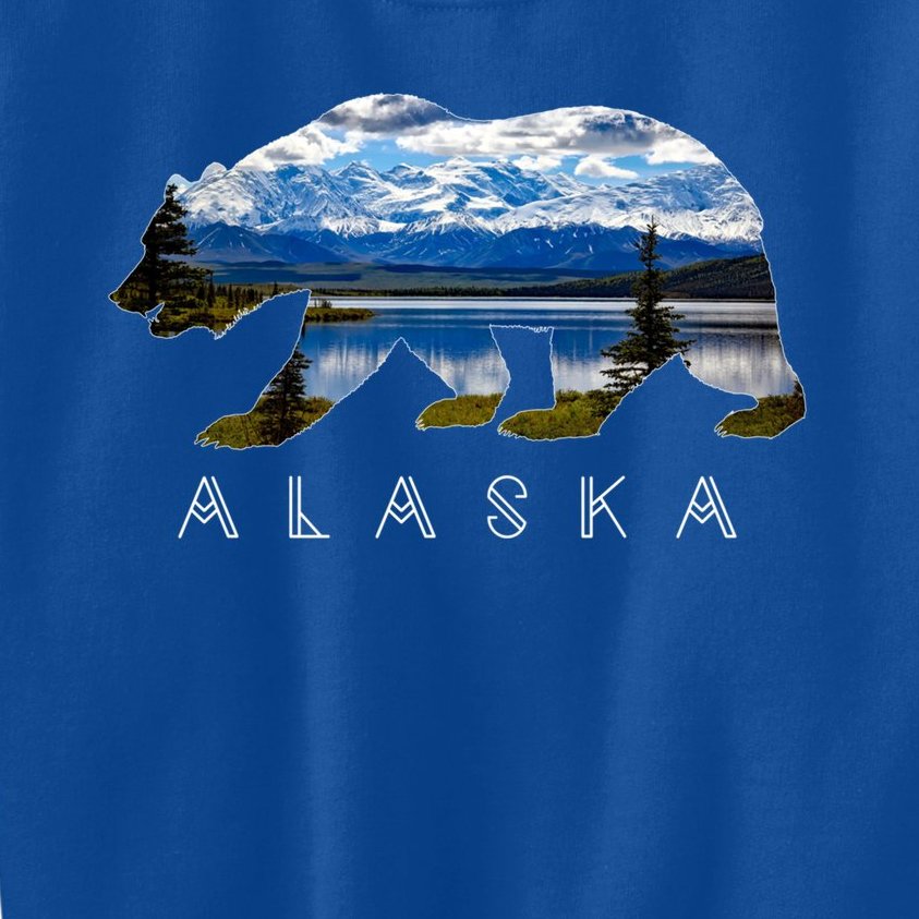 Alaskan Bear With Lake And Mountain Souvenir Gift Kids Sweatshirt