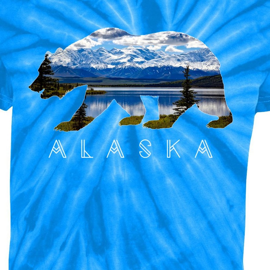 Alaskan Bear With Lake And Mountain Souvenir Gift Kids Tie-Dye T-Shirt