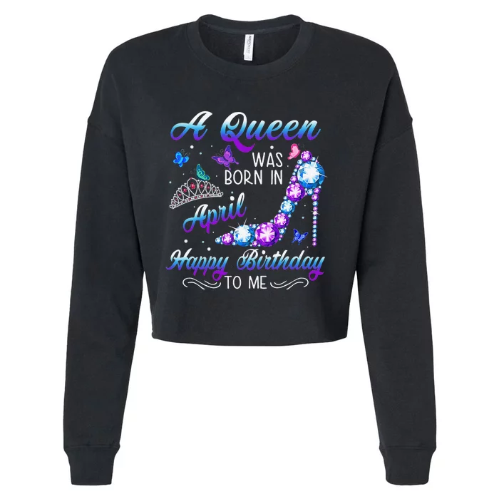 April Birthday Wo Party Butterfly Diamond High Heel Cropped Pullover Crew