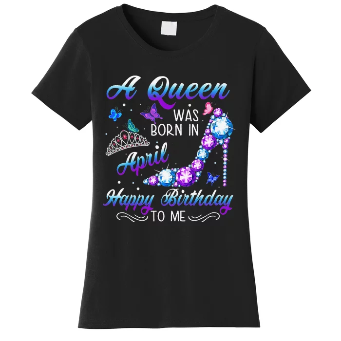 April Birthday Wo Party Butterfly Diamond High Heel Women's T-Shirt