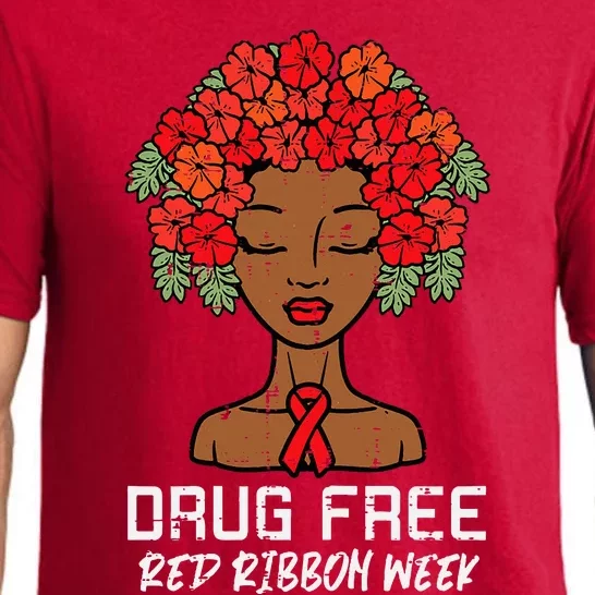 Afro Black Woman Flowers Free Red Ribbon Week Awareness Pajama Set