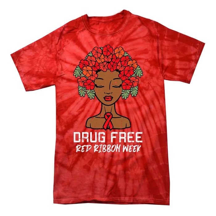 Afro Black Woman Flowers Free Red Ribbon Week Awareness Tie-Dye T-Shirt