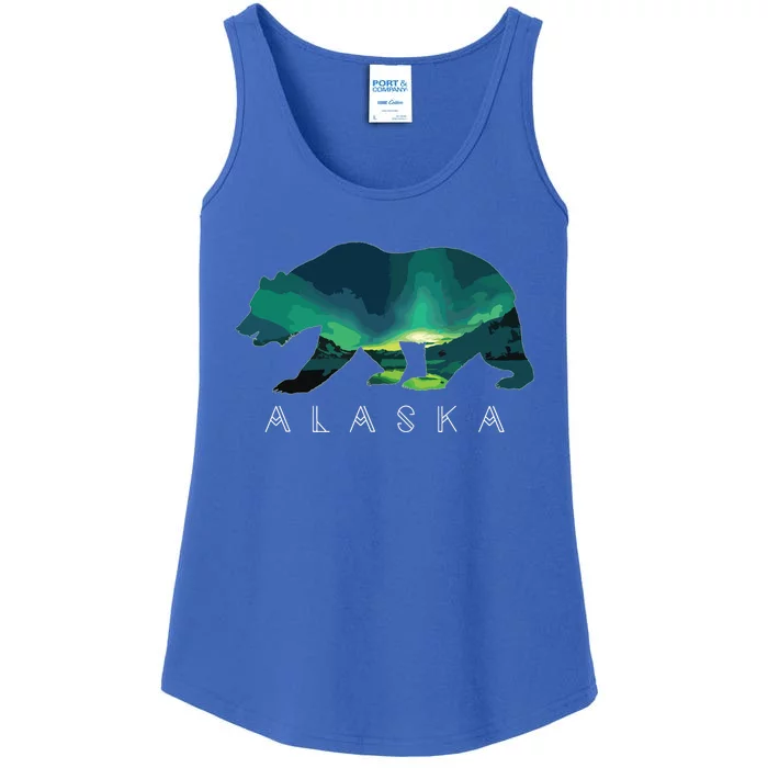 Alaskan Bear With Borealis Icy Mountain Ladies Essential Tank