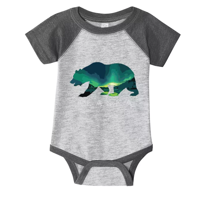 Alaskan Bear With Borealis Icy Mountain Infant Baby Jersey Bodysuit