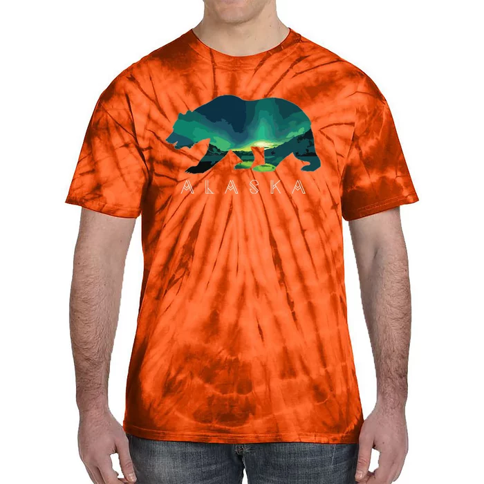 Alaskan Bear With Borealis Icy Mountain Tie-Dye T-Shirt