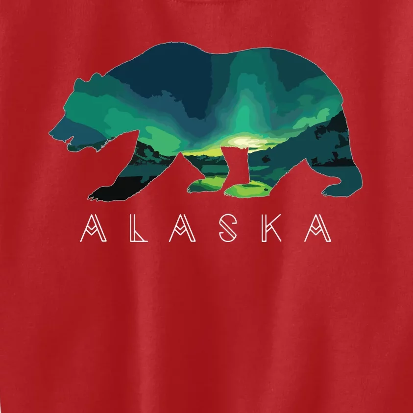 Alaskan Bear With Borealis Icy Mountain Kids Sweatshirt