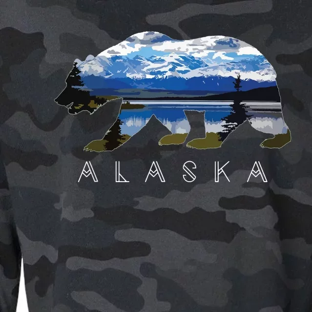 Alaskan Bear With Lake Mountain Souvenir Cropped Pullover Crew