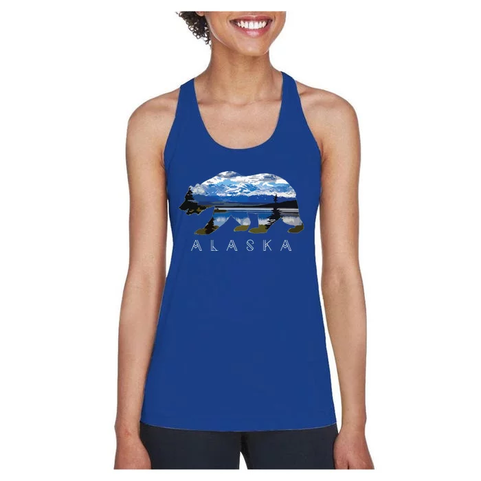 Alaskan Bear With Lake Mountain Souvenir Women's Racerback Tank