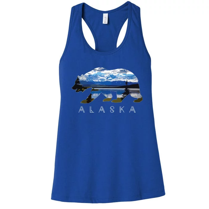 Alaskan Bear With Lake Mountain Souvenir Women's Racerback Tank