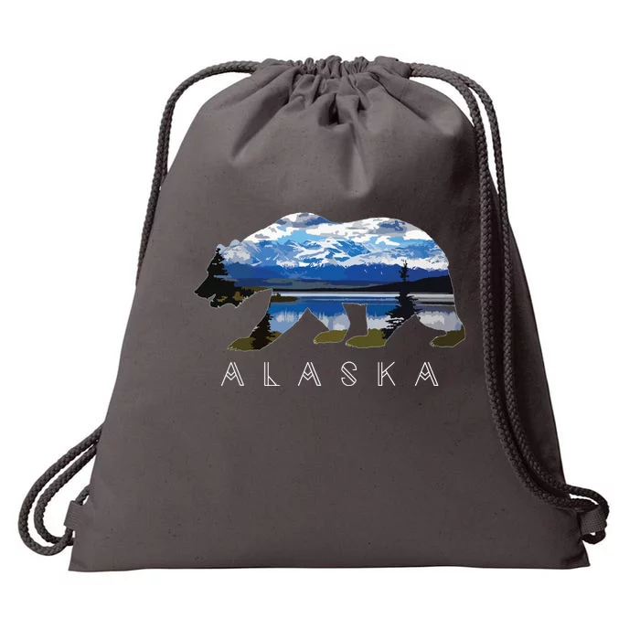 Alaskan Bear With Lake Mountain Souvenir Drawstring Bag