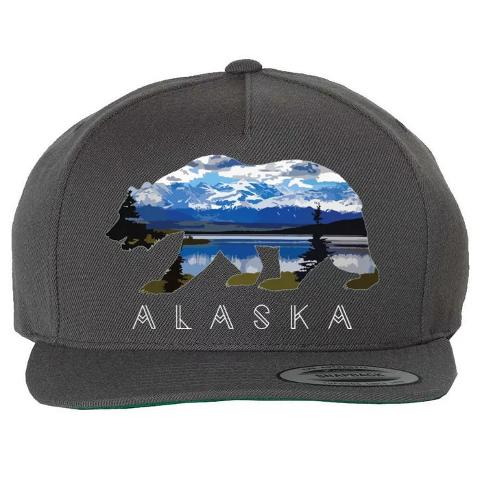 Alaskan Bear With Lake Mountain Souvenir Wool Snapback Cap