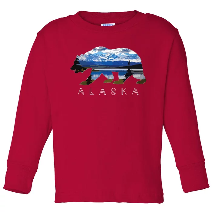 Alaskan Bear With Lake Mountain Souvenir Toddler Long Sleeve Shirt