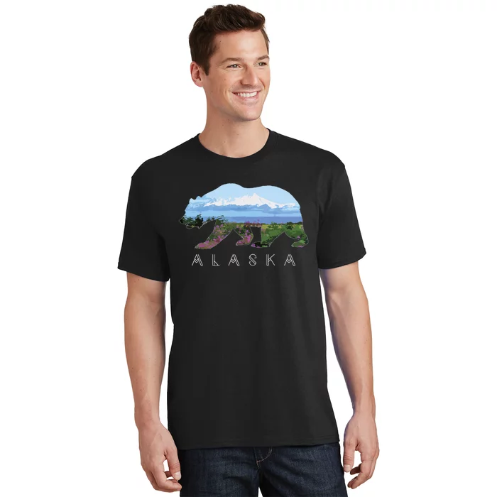 Alaskan Bear With Wildflowers Mountain Snow T-Shirt