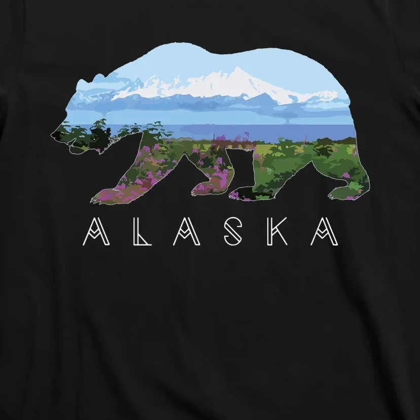 Alaskan Bear With Wildflowers Mountain Snow T-Shirt