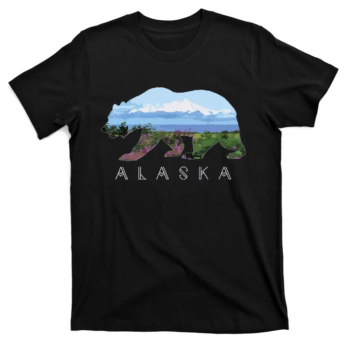 Alaskan Bear With Wildflowers Mountain Snow T-Shirt