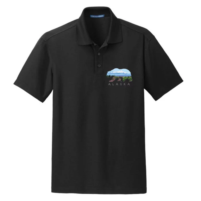 Alaskan Bear With Wildflowers Mountain Snow Dry Zone Grid Performance Polo